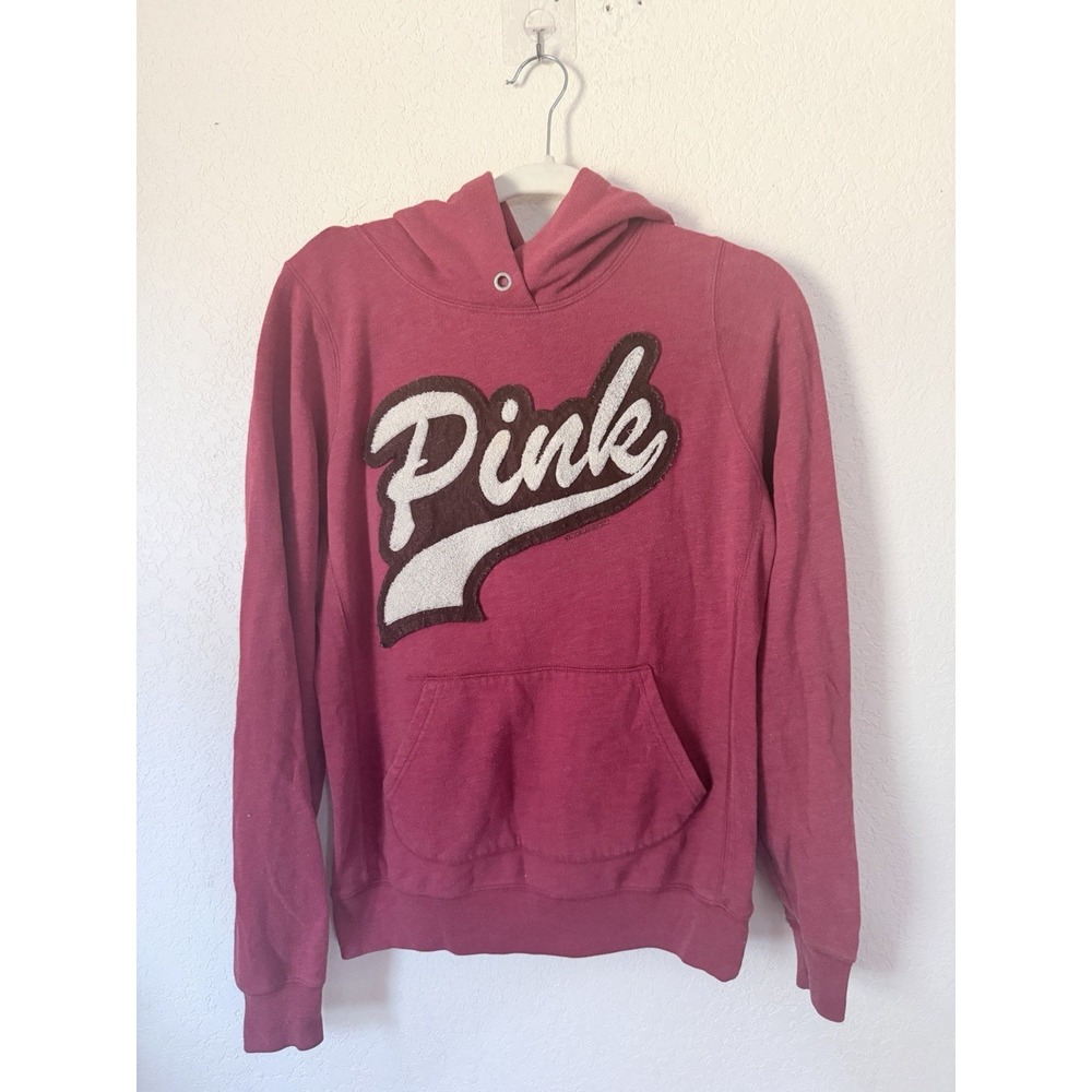 Victoria's Secret PINK Y2K Red Hoodie Women's M Chenille Applique Varsity Logo